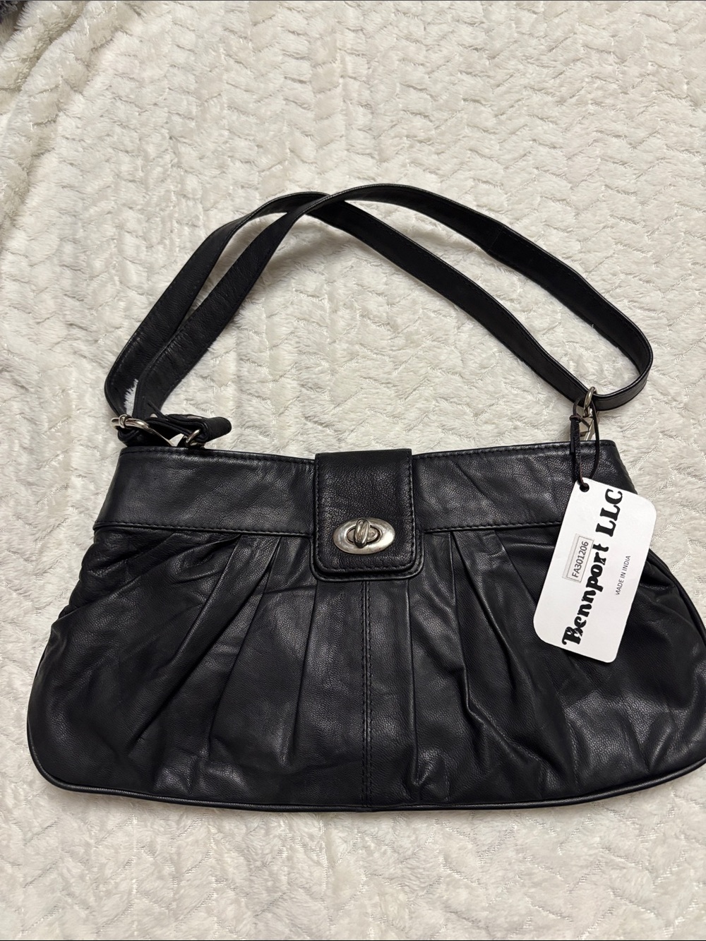 Classic Black Pleated Leather Shoulder Bag